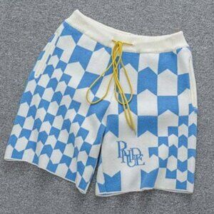 Rhude Geometric Jacquard Knit Racing Shorts Blue And White